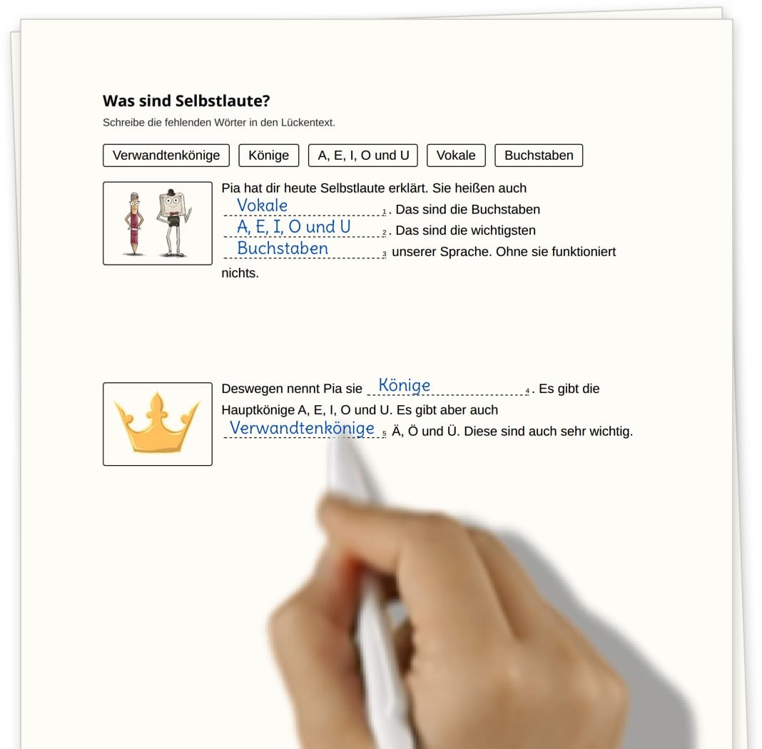 Begleitende Arbeitsblätter zur Wissensüberprüfung